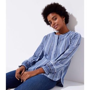 Ann Taylor LOFT Striped Smocked Cuff Henley MP